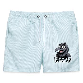 F-Caw-F Meme Krähe - Männer Badeshorts - hellblau gestreift - Vorne - AI Model Male 178 light (178cm)