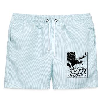 F-Caw-F Meme Krähe - Männer Badeshorts - hellblau gestreift - Vorne - AI Model Male 178 light (178cm)
