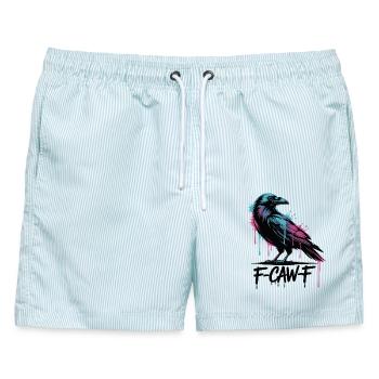 F-Caw-F Meme Krähe - Männer Badeshorts - hellblau gestreift - Vorne - AI Model Male 178 light (178cm)