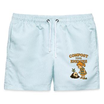 Kompostiere deine Feinde - Männer Badeshorts - hellblau gestreift - Vorne - AI Model Male 178 light (178cm)