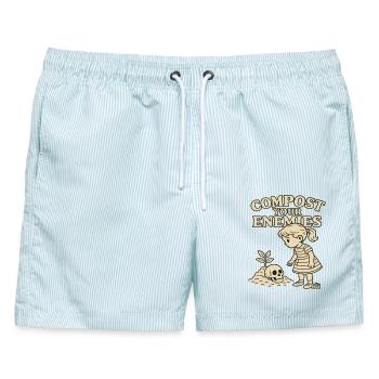 Kompostiere deine Feinde - Männer Badeshorts - hellblau gestreift - Vorne - AI Model Male 178 light (178cm)