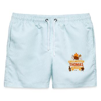 Grillmeister Thomas Die Legende - Männer Badeshorts - hellblau gestreift - Vorne - AI Model Male 178 light (178cm)