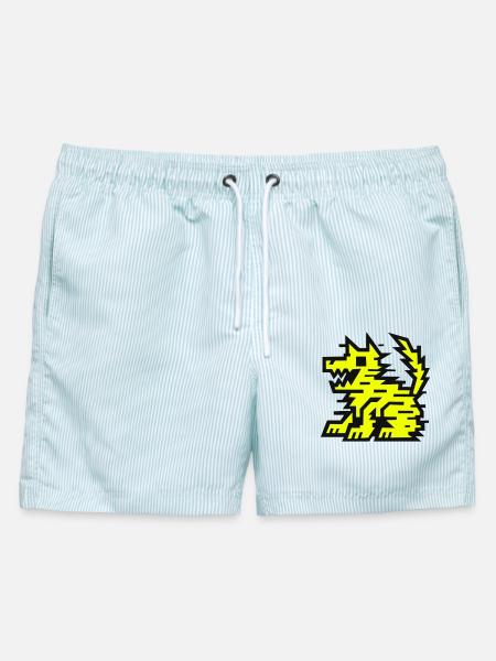 Glitch Neon Dog - Männer Badeshorts - hellblau gestreift