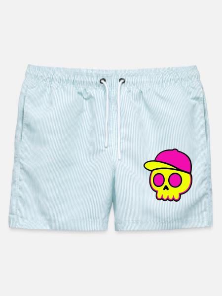 Neon Skull Cap Design - Männer Badeshorts - hellblau gestreift