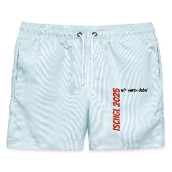 Ischgl 2025 - wir waren dabei - Tour shirt - Männer Badeshorts - hellblau gestreift - Vorne - AI Model Male 178 light (178cm)