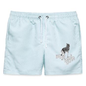 Herrchens Schlitten Hund mit WortIllustration - Männer Badeshorts - hellblau gestreift - Vorne - AI Model Male 178 light (178cm)