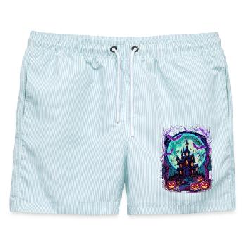 Mondschein-Spukschloss mit Fledermäusen - Männer Badeshorts - hellblau gestreift - Vorne - AI Model Male 178 light (178cm)