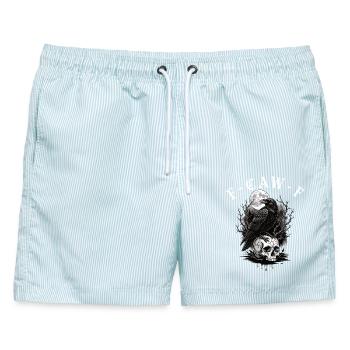 Black Crow F-Caw-F Lustiger Gothic Humor - Männer Badeshorts - hellblau gestreift - Vorne - AI Model Male 178 light (178cm)