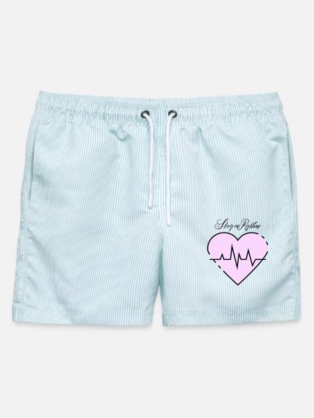 Pastellherz mit EKG-Linie - Männer Badeshorts - hellblau gestreift