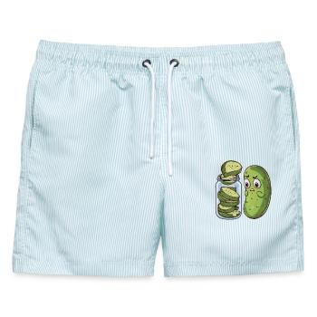Lustige Geschenkidee für Frau, die gerne kocht - Männer Badeshorts - hellblau gestreift - Vorne - AI Model Male 178 light (178cm)