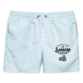 Blaue Kaffeebohnen Illustration - Männer Badeshorts - hellblau gestreift - Vorne - AI Model Male 178 light (178cm)