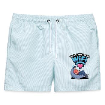 Ich bin hier fürs WLAN Herz - Männer Badeshorts - hellblau gestreift - Vorne - AI Model Male 178 light (178cm)