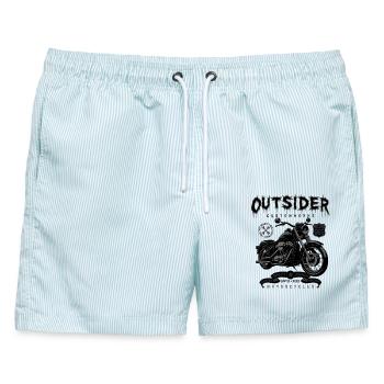 Biker Outsider Motorrad Route 666  - Männer Badeshorts - hellblau gestreift - Vorne - AI Model Male 178 light (178cm)