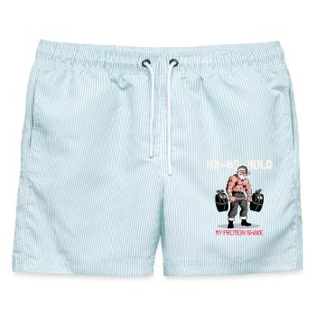 Ho-Ho-Hold My Protein Shake Santa T-Shirt - Männer Badeshorts - hellblau gestreift - Vorne - AI Model Male 178 light (178cm)