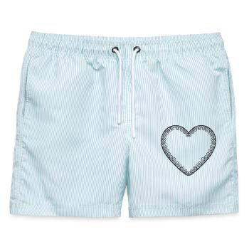 Lebkuchenherz leer – Herz Vorlage Bayern Motiv - Männer Badeshorts - hellblau gestreift - Vorne - AI Model Male 178 light (178cm)