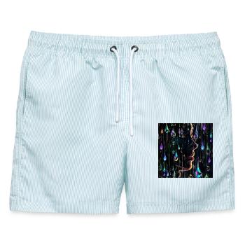 Neonregen-Porträt mit Tröpfchen - Männer Badeshorts - hellblau gestreift - Vorne - AI Model Male 178 light (178cm)