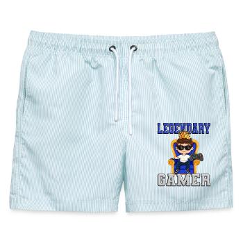 Reich mir den Controller - legendary gamer - Männer Badeshorts - hellblau gestreift - Vorne - AI Model Male 178 light (178cm)
