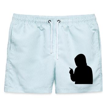 Silhouette mit Hoodie und Zigarette - Männer Badeshorts - hellblau gestreift - Vorne - AI Model Male 178 light (178cm)