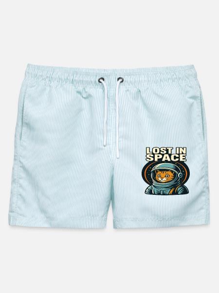 Lost in Space Katzen Astronaut Design - Männer Badeshorts - hellblau gestreift