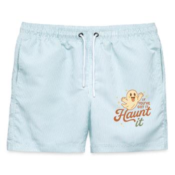 Wenn du es hast, spuke es Halloween-Kostüm - Männer Badeshorts - hellblau gestreift - Vorne - AI Model Male 178 light (178cm)