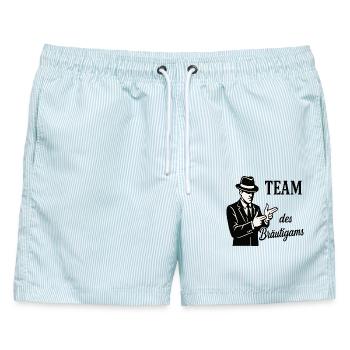 Team des Bräutigams Logo Tee - Männer Badeshorts - hellblau gestreift - Vorne - AI Model Male 178 light (178cm)