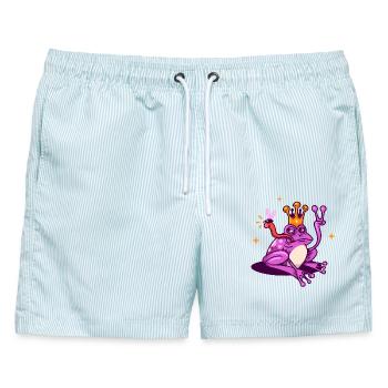 Prinz Kröte - Männer Badeshorts - hellblau gestreift - Vorne - AI Model Male 178 light (178cm)