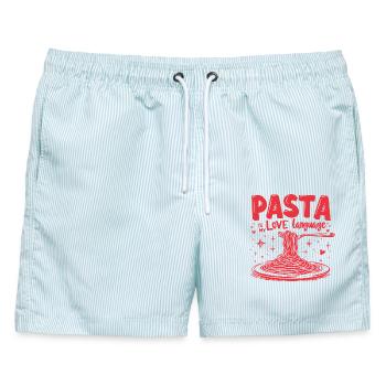 Pasta ist meine Liebessprache - Männer Badeshorts - hellblau gestreift - Vorne - AI Model Male 178 light (178cm)