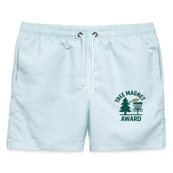 Tree Magnet Award – Lustiges Discgolf-Design - Männer Badeshorts - hellblau gestreift - Vorne - AI Model Male 178 light (178cm)