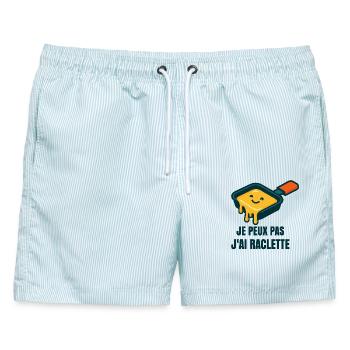 Raclette-Lächeln in der Pfanne - Männer Badeshorts - hellblau gestreift - Vorne - AI Model Male 178 light (178cm)