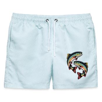 Zwei springende Forellen - Männer Badeshorts - hellblau gestreift - Vorne - AI Model Male 178 light (178cm)