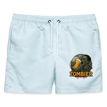 Zombie Biertrinker Mondschein - Männer Badeshorts - hellblau gestreift - Vorne - AI Model Male 178 light (178cm)
