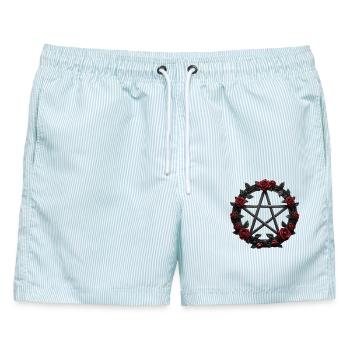 Rosenkreis Pentagramm Gothic - Männer Badeshorts - hellblau gestreift - Vorne - AI Model Male 178 light (178cm)