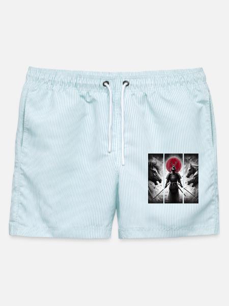 Samurai - Männer Badeshorts - hellblau gestreift