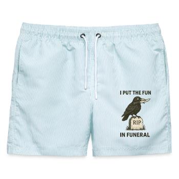I Put The Fun In Funeral Crow Retro Humor - Männer Badeshorts - hellblau gestreift - Vorne - AI Model Male 178 light (178cm)