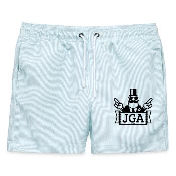 JGA Handzeichen (Junggesellenabschied / 1C) - Männer Badeshorts - hellblau gestreift - Vorne - AI Model Male 178 light (178cm)
