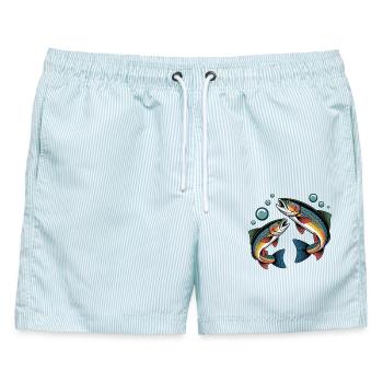 Springende Forellen - Männer Badeshorts - hellblau gestreift - Vorne - AI Model Male 178 light (178cm)