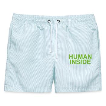 HUMAN INSIDE Textdesign - Männer Badeshorts - hellblau gestreift - Vorne - AI Model Male 178 light (178cm)