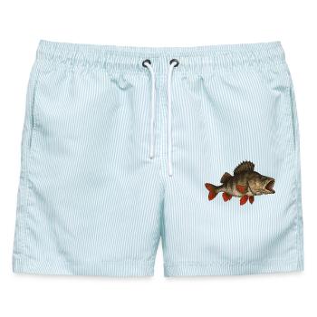 Barsch Flussbarsch Barschangeln Barsche Barsch - Männer Badeshorts - hellblau gestreift - Vorne - AI Model Male 178 light (178cm)