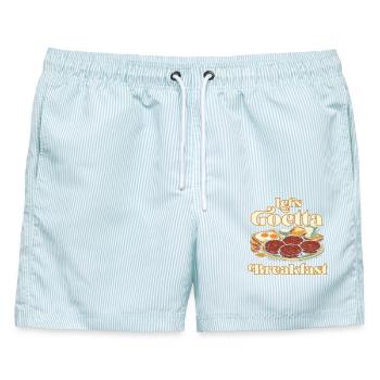 Goetta Wurst Let's Goetta Breakfast - Männer Badeshorts - hellblau gestreift - Vorne - AI Model Male 178 light (178cm)