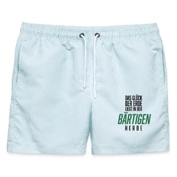Bart, Bartträger, Lustiger Spruch, Bärtige Herde - Männer Badeshorts - hellblau gestreift - Vorne - AI Model Male 178 light (178cm)