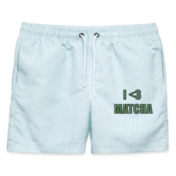 Matcha Liebhaber Shirt  - Männer Badeshorts - hellblau gestreift - Vorne - AI Model Male 178 light (178cm)