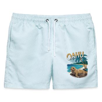 Oahu Tropical Seal Beach Paradise Szene - Männer Badeshorts - hellblau gestreift - Vorne - AI Model Male 178 light (178cm)