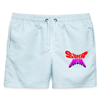 Super Mama / Super Mama - Männer Badeshorts - hellblau gestreift - Vorne - AI Model Male 178 light (178cm)