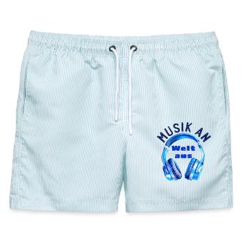 Kopfhörer - Musik an - Welt aus - Musiker - Männer Badeshorts - hellblau gestreift - Vorne - AI Model Male 178 light (178cm)