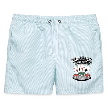 Viel Glück Pokerkarten Motiv - Männer Badeshorts - hellblau gestreift - Vorne - AI Model Male 178 light (178cm)