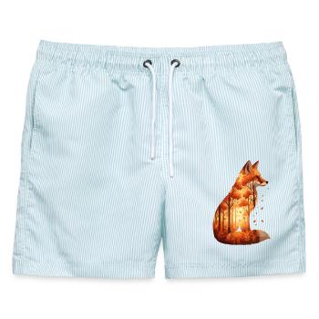 Gemütliches Herbst Fuchs Design - Natur & Wald  - Männer Badeshorts - hellblau gestreift - Vorne - AI Model Male 178 light (178cm)