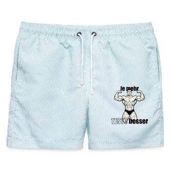 Muskelheld Kraftpose Druckdesign - Männer Badeshorts - hellblau gestreift - Vorne - AI Model Male 178 light (178cm)