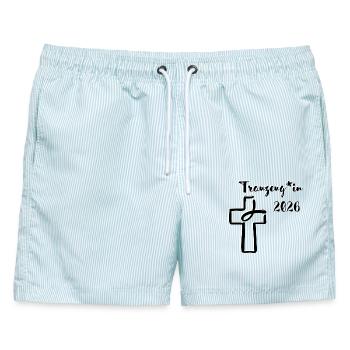 Trauzeuge 2026 gendergerecht Hochzeit Kreuz Fisch - Männer Badeshorts - hellblau gestreift - Vorne - AI Model Male 178 light (178cm)