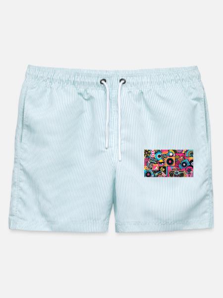 Pop-Art - Männer Badeshorts - hellblau gestreift