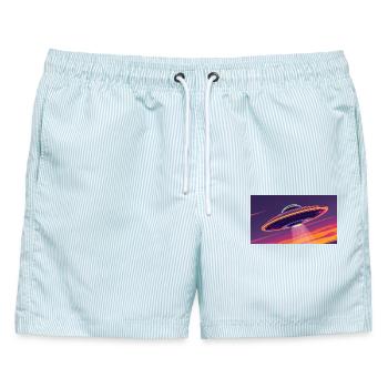 Ufo Frisch - Männer Badeshorts - hellblau gestreift - Vorne - AI Model Male 178 light (178cm)